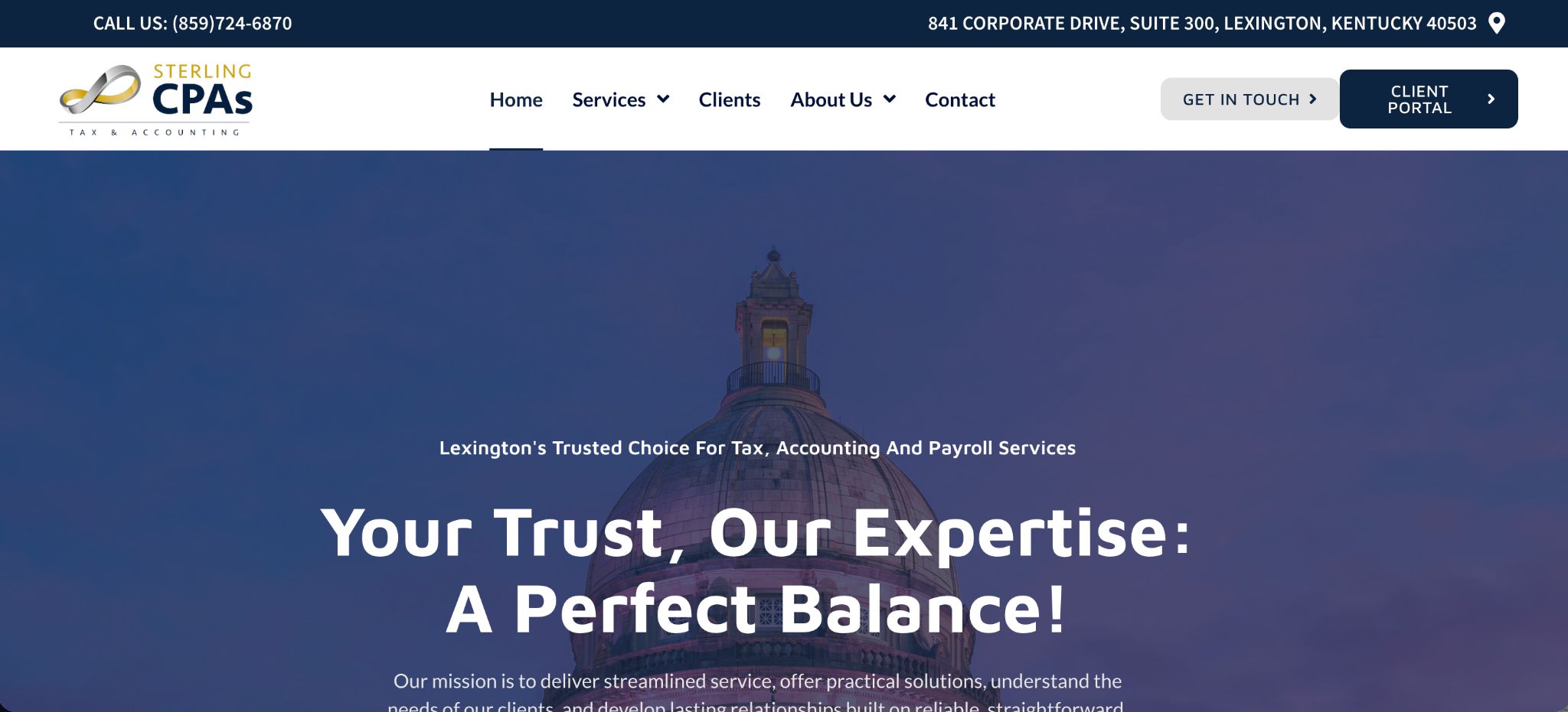Sterling CPAs banner presenting the headline Your Trust Our Expertise: A Perfect Balance