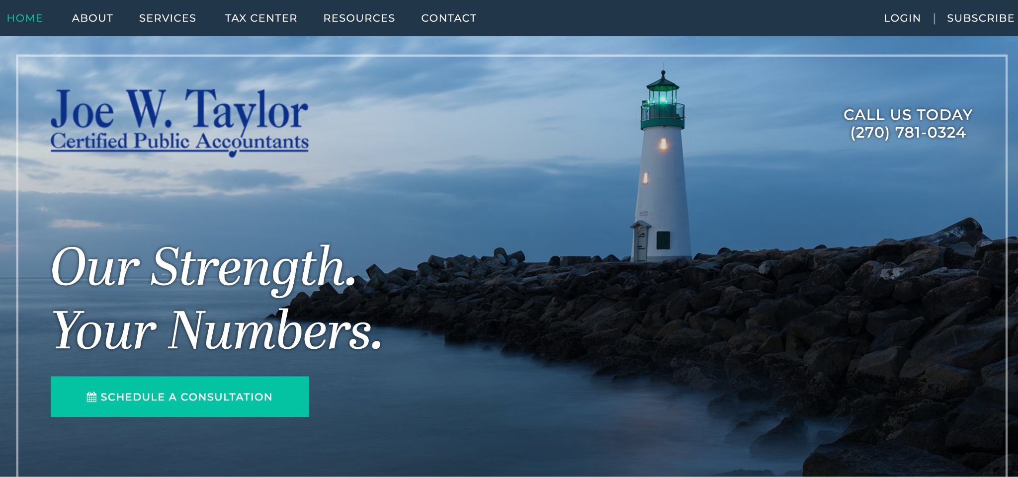 Joe W. Taylor CPAs website with lighthouse image and traditional accounting focus