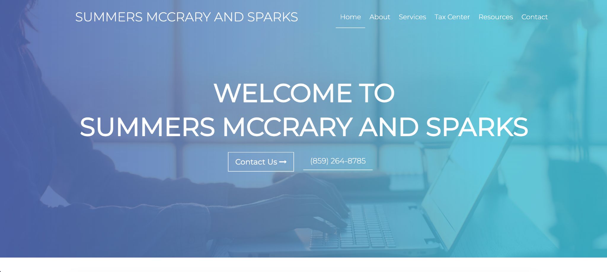 Summers McCrary and Sparks welcome banner with clean office workspace background