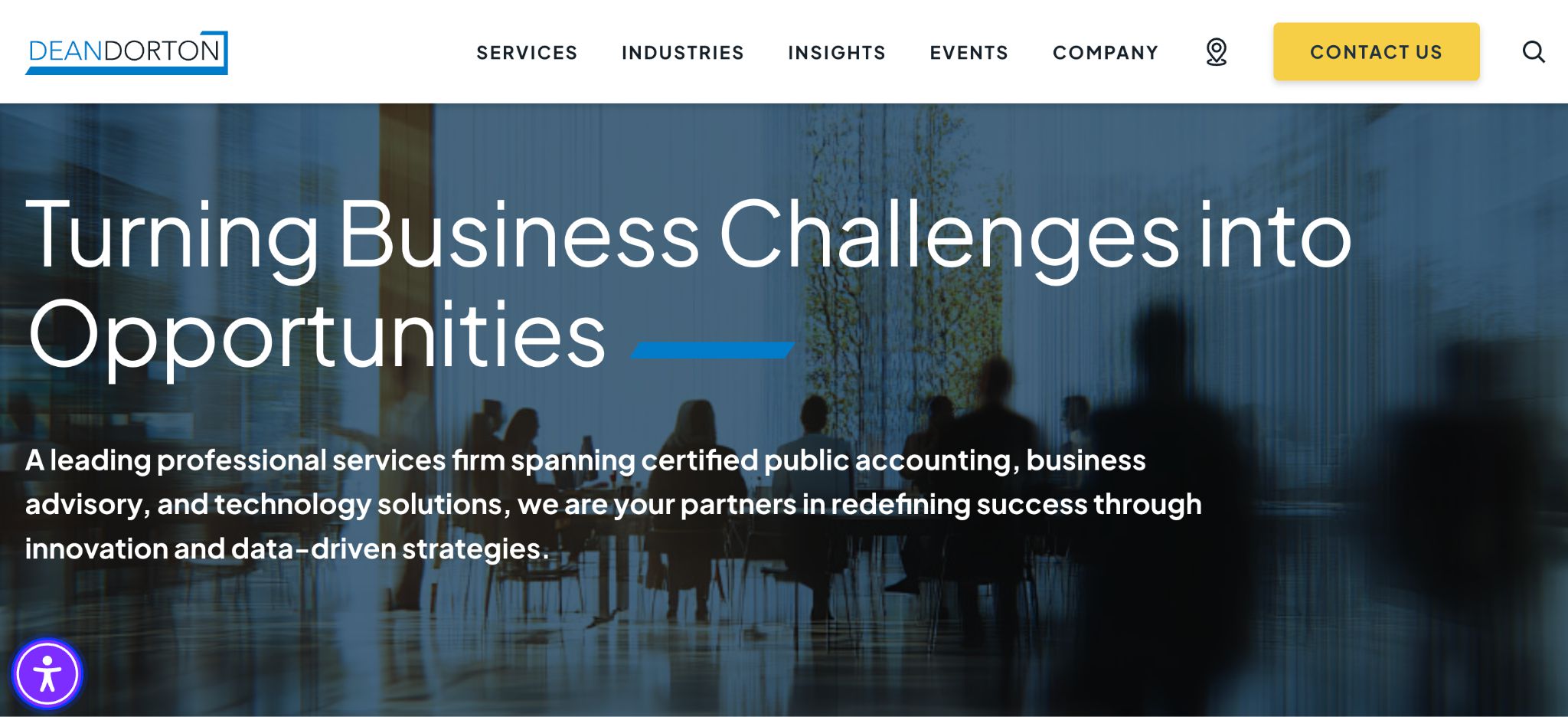 Dean Dorton website banner showing business professionals with the text Turning Business Challenges into Opportunities
